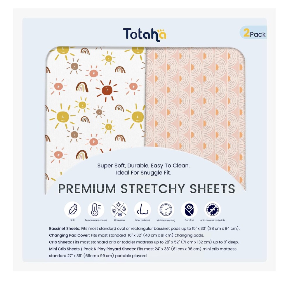 TotAha Baby Crib Sheets Boho Rainbow for Boys Girls, Hypoallergenic Crib Mattress Fitted Sheet Neutral, Ultra Soft Crib Sheets 28x52x9 Extra Deep Pocket, 2 Pack