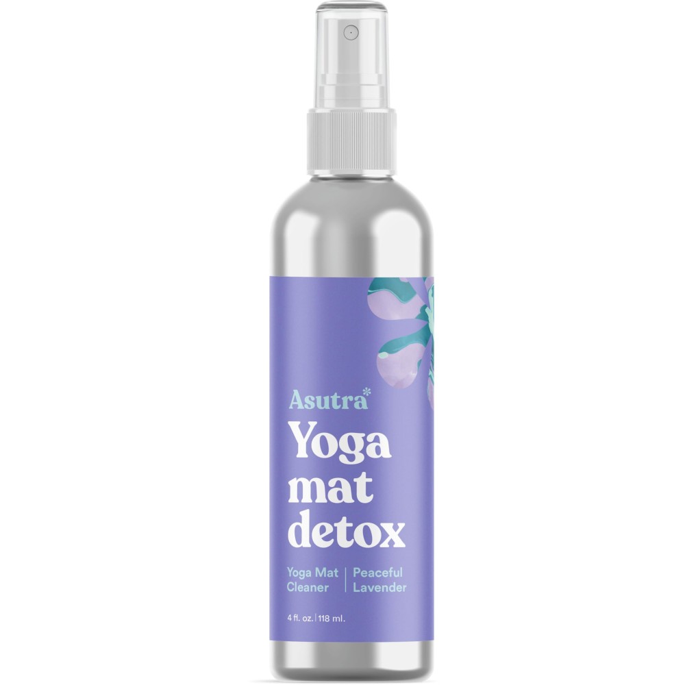 ASUTRA Yoga Mat Cleaner Spray (Peaceful Lavender - Aluminum Bottle), 4 fl oz - No Slippery Residue, Organic Essential Oils, Deep-Cleansing for Fitness Gear & Gym Equipment, Microfiber Towel Included
