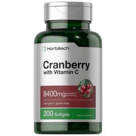 Horbach Cranberry Pills for Women and Men | 8400mg | 200 Softgels | Extract Supplement with Vitamin C | Non-GMO, Gluten Free