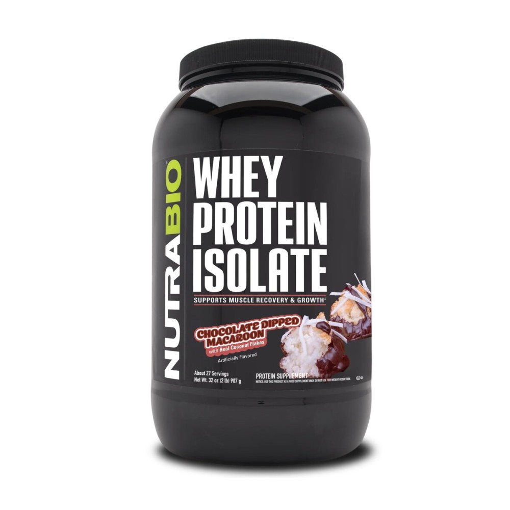NutraBio 100% Whey Protein Isolate Protein Powder, 25g Protein with Complete Amino Acid Profile, Non-GMO, Soy & Gluten Free, Low Carb, Low Calorie Whey Protein Powder, Chocolate Dipped Macaroon, 2 Lbs
