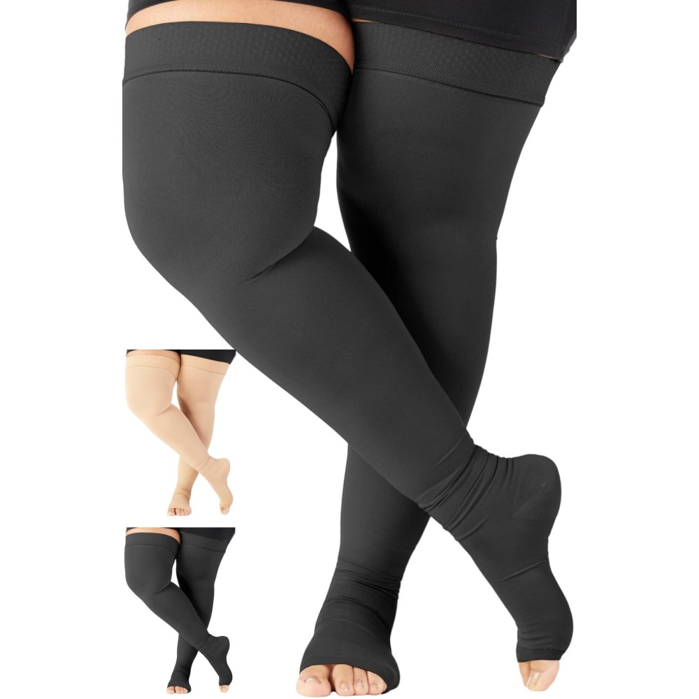 Plus Size Toeless Compression Thigh High for Women and Men 20-30mmHg - Opaque Compression Stockings for DiaBLtic, Post Surgery Recovery, Pain Relief - Black, 6X-Large - A213BL9