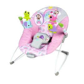 Bright Starts Pink Paradise Portable Baby Bouncer with Vibrating Infant Seat and -Toy Bar, Max Weight 20 lbs., Age 0-6 Months