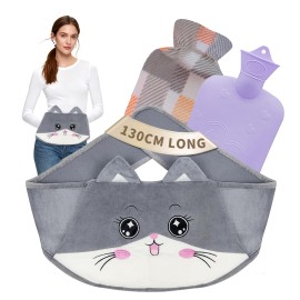 Hot Water Bag, Hot Water Bottle wtih Cover, 1L Rubber Warm Hot Water Bottles Pouch with 130cm Long Soft Waist Cover for Neck, Shoulder, Back, Hand, Legs and Period Pain Relief