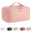 Large Capacity Travel Cosmetic Bag - PU Leather Makeup Organizer Bag Portable Woven Makeup Bags for Women Waterproof Travel Toiletry Bag with Divider Pouch, Pink
