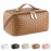 Large Capacity Travel Cosmetic Bag - PU Leather Makeup Organizer Bag Portable Woven Makeup Bags for Women Waterproof Travel Toiletry Bag with Divider Pouch, Brown