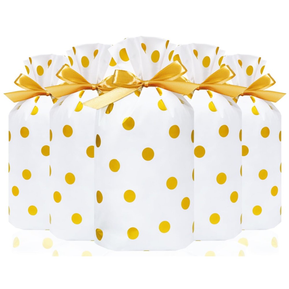 HRX Package 50pcs Cute Goodie Bags, Drawstring Gift Bags for Christmas Treat Candy Cookies Food (5.8x9x2.4 inch)