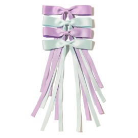 LFOUVRE Hair Clip, 4pcs Bow Hair Clips for Women, Hair Clips with Long Tail Tassel Ribbon, Claw Clips with Bow, Bowknot Barrettes, Hair Accessories for Women Purple Sky Blue