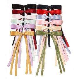 LFOUVRE Bow Hair Clips and Barrettes - 12pcs Ribbon and Tassel Accessories for Women\'s Hair