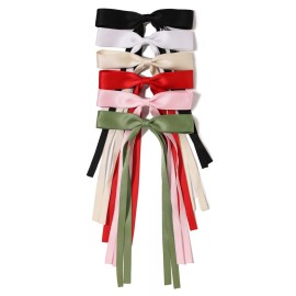 LFOUVRE Bow Hair Clips for Women, Ribbon Bows 6pcs Tassel Clips, Claw Clip with Bow, Solid Metal Hair, BowKnot Barrettes Accessories Girls Teens Black White Beige Red Pink Green MYH5164MXO