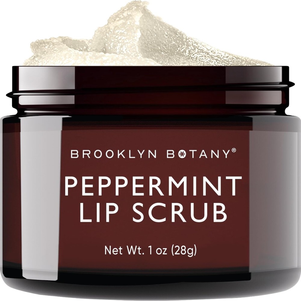 Brooklyn Botany Lip Scrub Exfoliator 1 oz - Lip Moisturizer for Dry Lips and Chapped Lips - Gentle Lip Exfoliator for Smooth and Brighter Lips - Peppermint Flavor