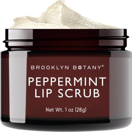 Brooklyn Botany Lip Scrub Exfoliator 1 oz - Lip Moisturizer for Dry Lips and Chapped Lips - Gentle Lip Exfoliator for Smooth and Brighter Lips - Peppermint Flavor