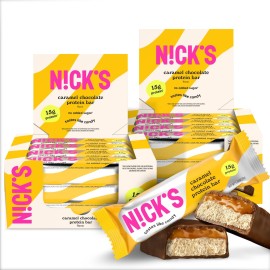 Nick\'s Protein Bars Chocolate Caramel | 15g protein | 190 calories | Low Carb Keto Friendly Snacks No Added Sugar (Multipack 24 bars x 50g)