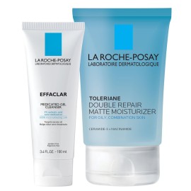 La Roche-Posay Acne Skin Care Set, Toleriane Double Repair Matte Moisturizer 75ml & Effaclar Medicated Gel Cleasner 100ml, Gel Moisturizer with Niacinamide & Acne Cleasner with Salicylic Acid