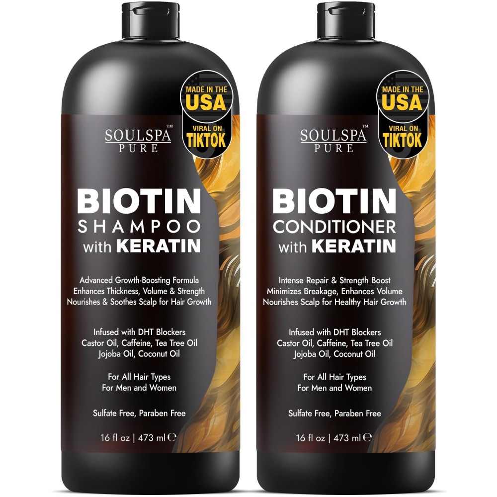 Biotin Shampoo and Conditioner Set with Keratin - Sulfate-Free Advanced Anti-Thinning, Hair Growth Shampoo and Conditioner Combo Repair Formula - with DHT Blockers, for Men & Women - 16 fl oz each