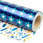 WRAPAHOLIC Reversible Hanukkah Wrapping Paper - Mini Roll - 17 Inch x 33 Feet - the Star of David and Candles Chanukah Wrapping Paper Perfect for Hanukkah, Chanukah, Holiday