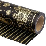 WRAPAHOLIC Reversible Black and Gold Christmas Wrapping Paper - Mini Roll - 17 Inch x 33 Feet - Black Gold Sleigh and Stripe Wrapping Paper with Metallic Foil Shine for Christmas, Holiday, Party