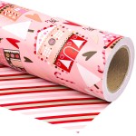 WRAPAHOLIC Reversible Christmas Wrapping Paper - Mini Roll - 17 Inch x 33 Feet - House with Christmas Tree and Candy Cane Wrapping Paper for Holiday, Party Celebration