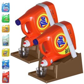 TidyFriend Laundry Detergent Holder Stand Organizer with Drip Tray, 2 Pack Laundry Soap Holder with Non-Slip Rubber Feet for Washing Space Organization, Angled Downward Slope for Easy Pouring (Brown)