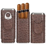 COOL KNIGHT Leather Cigar Case - Cedar Wood Lining Travel Humidors for Cigars - Cigar Accessories Include Stainless Steel Cigar Cutter - Cigar Gift Box for Cigar Lovers (Ostrich Texture)