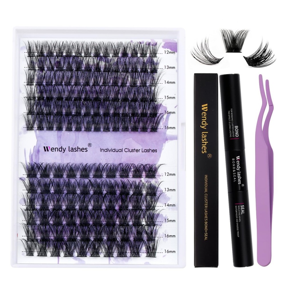 DIY Lash Extension Kit Lash Clusters Thin Band C/D Curl Individual Lashes Strong Hold Waterproof Lash Bond and Seal Glue Nice Grip Eyelash Clusters Tweezers Eyelash Extensions Kit(Volume/Hybrid Kit)