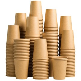 Lamosi 200 Pack 10 oz Kraft Paper Cups, Brown Disposable Paper Coffee Cups, Unbleached Cups for Hot/Cold Beverage Party Home Office