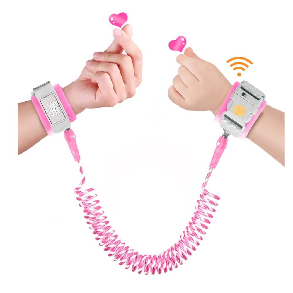 WSZCML Anti Lost Wrist Link,Toddler Harness Walking Leash with Induction Lock,Reflective Child Wrist Leashes for Baby,6.56ft Kids Leash for Supermarket Mall Airport Amusement Park Zoo TravelPink