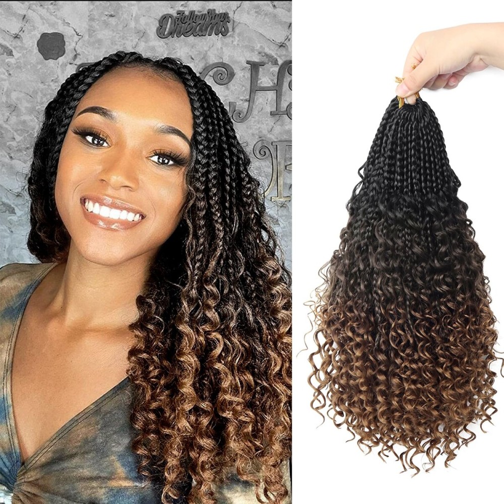 Goddess Box Braids Crochet Hair With Curly Ends 14 Inch Bohomian Box Braids Crochet Braids 8 Packs 3X Crochet Braids Synthetic Braiding Hair Extension for Black Women (14 Inch (Pack of 8), 1B-4-30)