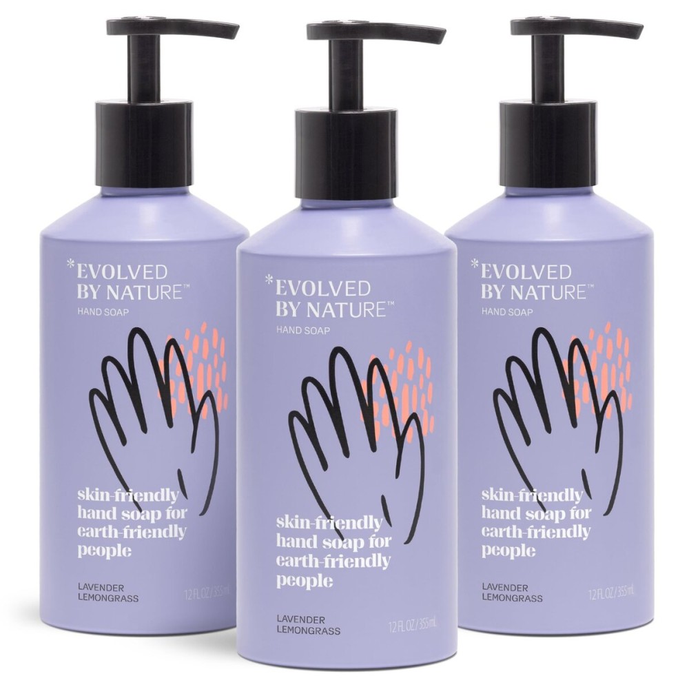 EVOLVED BY NATURE Liquid Hand Soap, 12 Oz (Pack of 3), Lavender Lemongrass, Biodegradable Formula