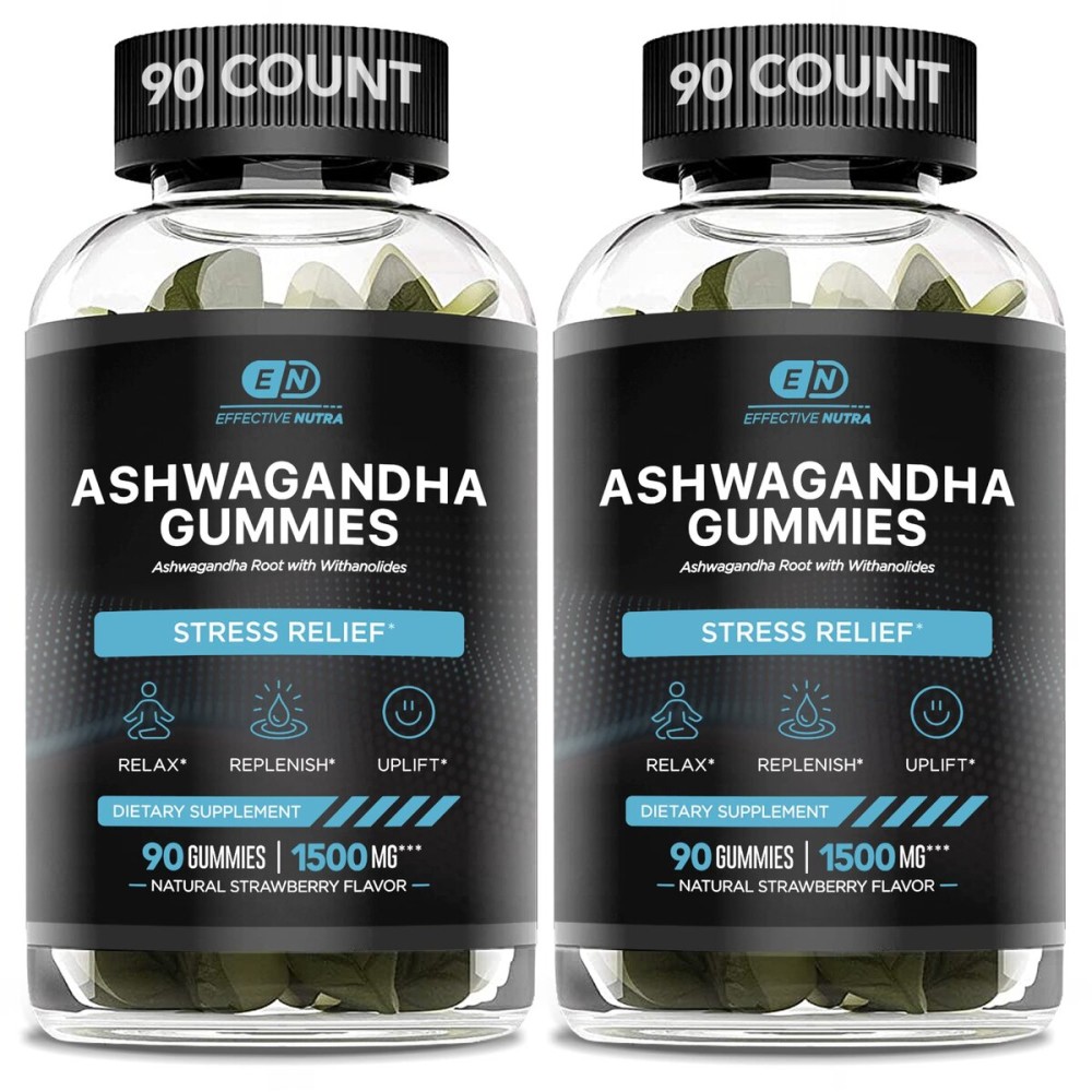 EFFECTIVE NUTRA Ashwagandha Gummies 1500mg | Stress Relief, Immune Support, Calm Mood, Energy | Natural Berry Flavor | 90-Day Supply | Vegan, Gluten-Free, Non-GMO | Supplement for Men & Women (2-Pack)