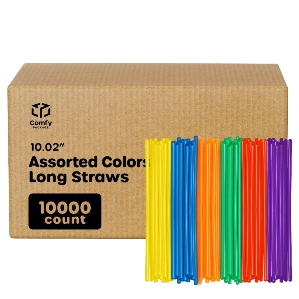 Comfy Package [Case of 10,000] 10.02High Long Plastic Straws, Disposable Drinking Straws - Assorted Colors