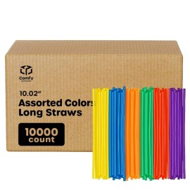Comfy Package [Case of 10,000] 10.02High Long Plastic Straws, Disposable Drinking Straws - Assorted Colors