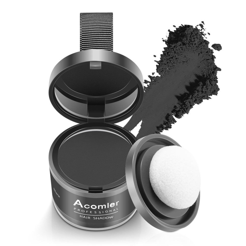 Acomler Instantly Root Cover Up Powder for Thinning, Grey Hair - Hairline Shadow, Touch Up for Women/Men with Eyebrows, Beard, Bald Spots (Black)