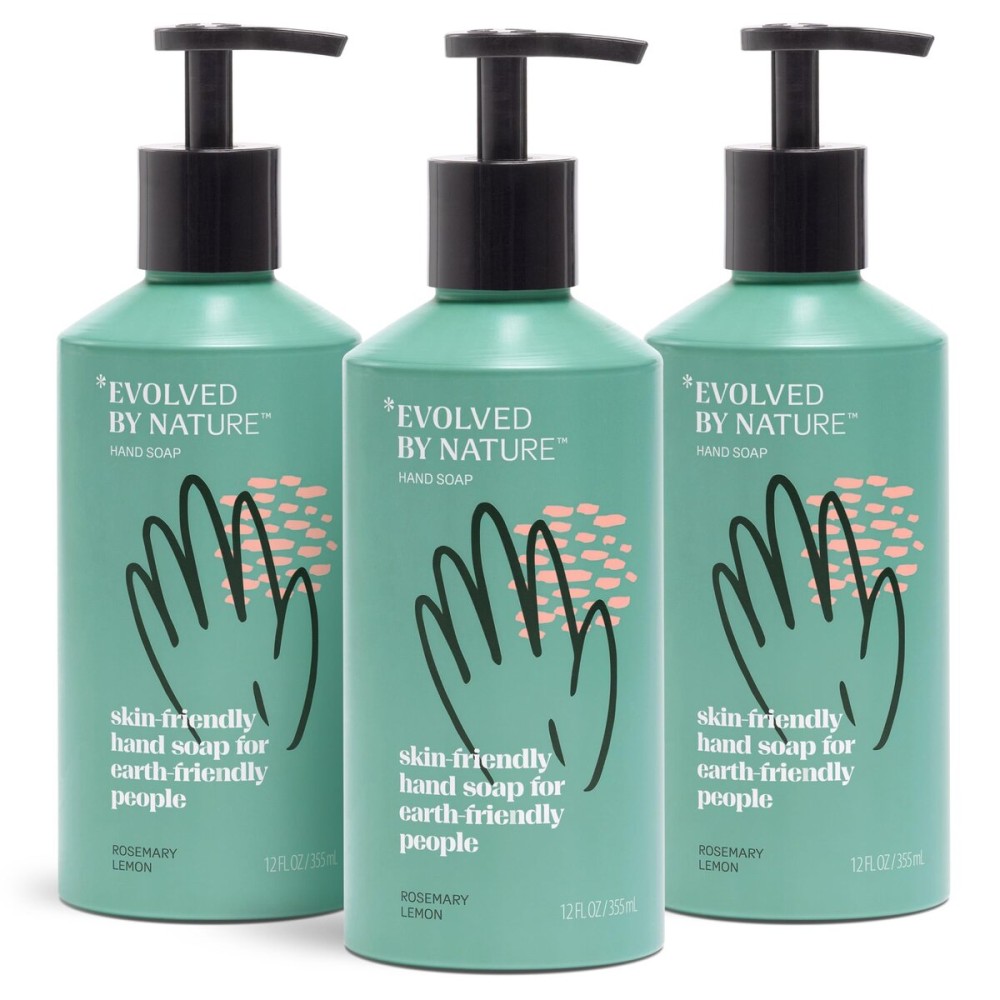 EVOLVED BY NATURE Liquid Hand Soap, 12 Oz (Pack of 3), Rosemary Lemon, Biodegradable Formula