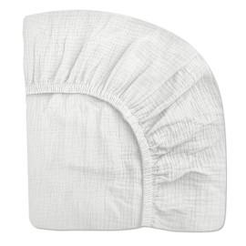 Pack and Play Sheets for Baby Boys and Girls 39x27x3, Neutral Muslin Cotton Pack N Play Mattresses Sheet with Boho Style, Soft and Breathable Comfort (White)