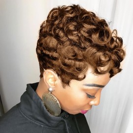 MOONSHOW Short Pixie Wigs for Black Women Auburn Red Short Pixie Cut Wig Synthetic Haircut Wig Natural Wigs for Black Women Auburn Red Curly Wigs for Women