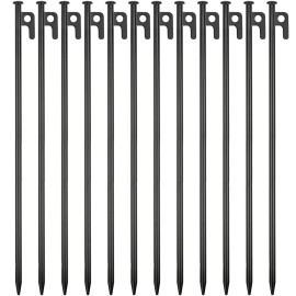 12 Pack Tent Stakes Heavy Duty Metal Tent Pegs for Camping Steel Tent Stakes 16 inch Unbreakable and Inflexible