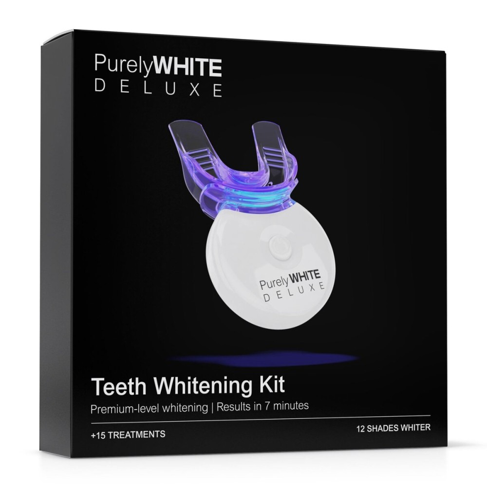 PurelyWHITE DELUXE Teeth Whitening Kit, Complete LED Teeth Whitening, 15+ Treatments, (3) 3ml Whitening Gel Syringes, Whiter Smile in 7 Minutes
