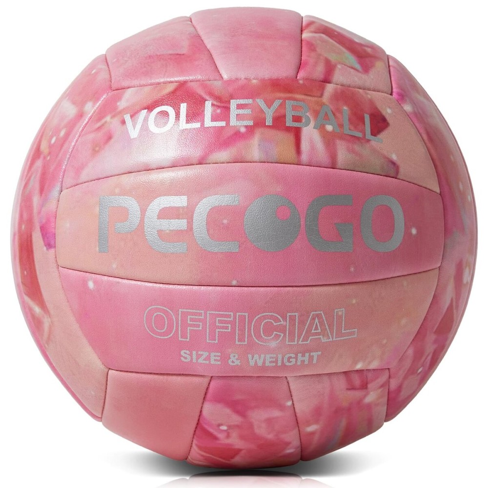 PECOGO Volleyball Size 5 Soft PU Leather Pink Indoor Outdoor Volleyballs Sports Training Game Play Ball for Beginner, Teenager, Adult
