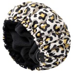 Shower Cap for Women Terry Lined Bath Cap Large Reusable Waterproof Elastic Band Leopard Shower Caps for Long Thick Hair Soft Bath Shower Hair Caps
