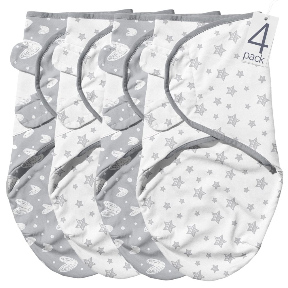 Biloban Baby Swaddles 0-3 Months for Boy & Girl, Cotton Swaddle Blanket, Newborn Essentials, Lovely Grey Print, 4 Pack
