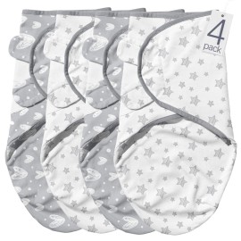 Biloban Baby Swaddles 0-3 Months for Boy & Girl, Cotton Swaddle Blanket, Newborn Essentials, Lovely Grey Print, 4 Pack