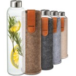 Cosumy Glass Water Bottle 25oz with Felt Sleeve - Borosilicate Glass - Leakproof Lid - BPA Free - Ideal for Work, Travel & Gym (Sand Brown)