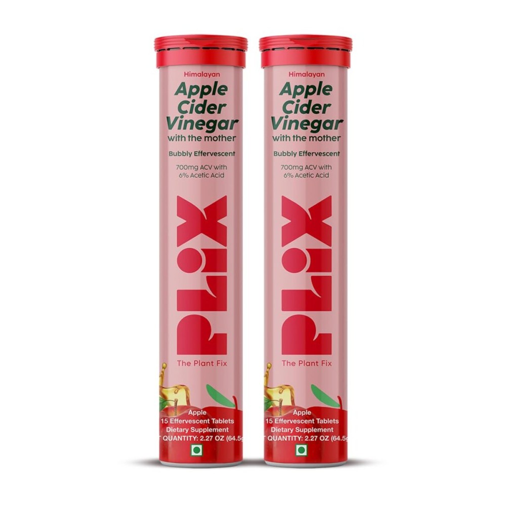 PLIX Apple Cider Vinegar with Mother 30 Effervescent Tablets | 700 mg ACV Supplements for Weight Management Support | No Added Sugar, Non-GMO & Gluten-Free -Pack of 2