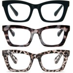REAVEE 3 Pack Oprah Style Reading Glasses for Women Blue Light Blocking, Cute Oversized Square Computer Readers with Spring Hinge 0.0