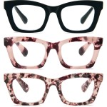 REAVEE 3 Pack Oprah Style Reading Glasses for Women Blue Light Blocking Computer Square Readers with Spring Hinge 3.0