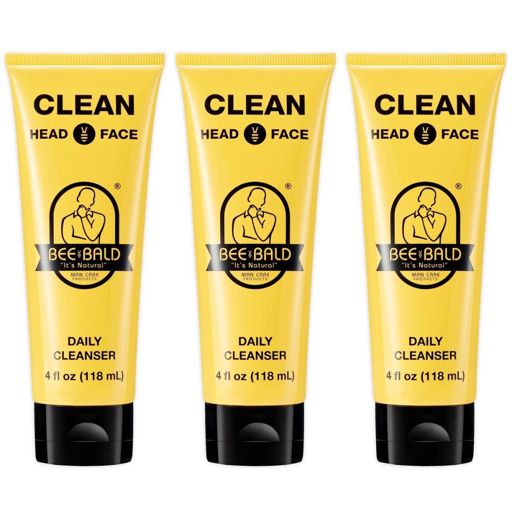 Bee Bald CLEAN Daily Head & Face Cleanser, Refreshes and Thoroughly Washes, Premium Bald Head Care for Men and Women, 4 fl oz (Pack of 3)