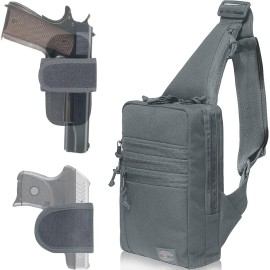 TECEUM Tactical Bag - Shoulder Chest Crossbody Sling Bag for Concealed Carry of Handgun - CCW Compact Pack Gray