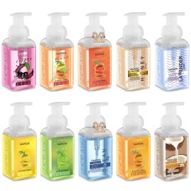 Foaming Hand Soap Pack of 10 - Moisturizing Hand Soap with Aloe Vera and Essential Oils - Alcohol-Free Hand Wash in Citrus Blend, Lemon, Orange, Lime, Grapefruit, Black Cherry Fragrances & More, Scented Hand Wash for Kitchen or Bathroom