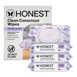 The Honest Company Calm and Cleanse Naturally Scented Wipes Cleansing Multi-Tasking 99% Water Plant Based Hypoallergenic Lavender 240 Count