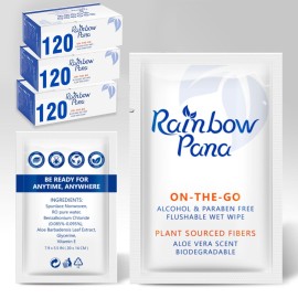RainbowPana Flushable Wipes, 360 Count, On-The-Go Individually Wrapped for Women and Men - Travel Wipes for Family, Infused With Vitamin E and Natural Aloe, pH Balanced